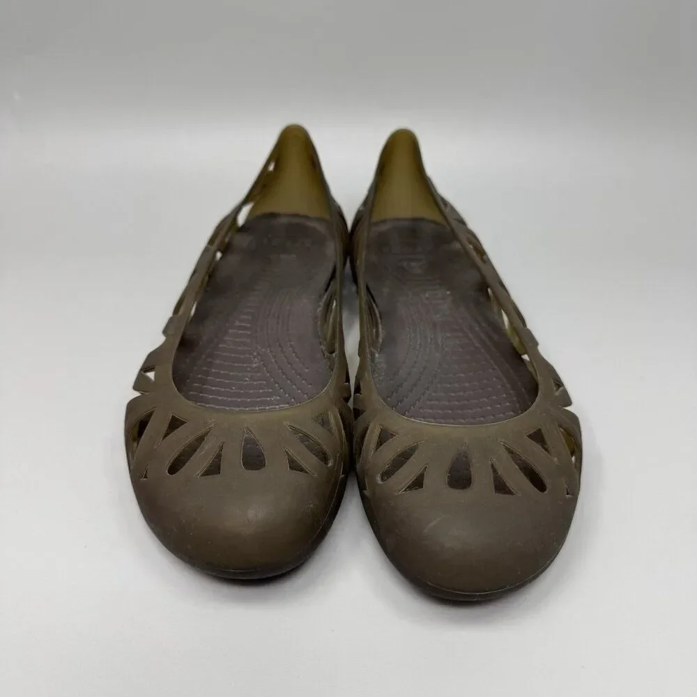 Crocs Shoes Women's 8 Adrina Casual Comfort Slip On Jelly Flats Green Peep Toe